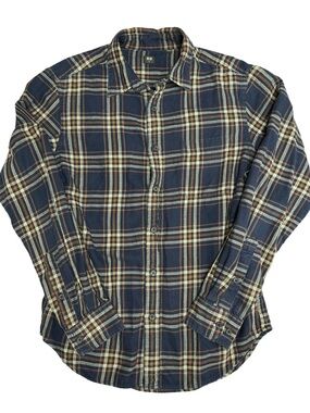 Uniqlo Men's Navy Plaid Button-Up Flannel Shirt - Medium